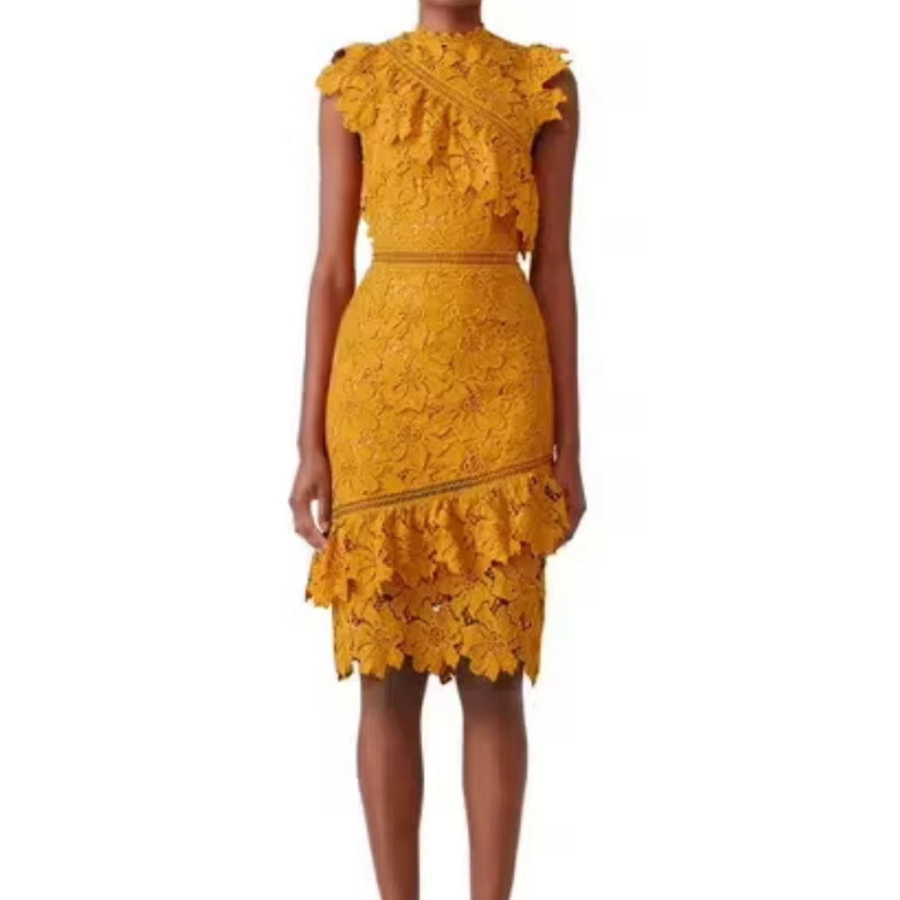 Saylor Reine Mustard Lace Dress. Size M (US 4/6)
